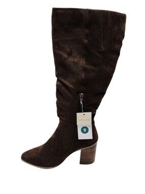 Womens Mid-Calf Brown Suede Block Heel Boots Size 9 With Side Zipper target